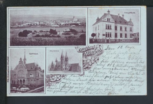 Litho Ansichtskarte Hünfeld LK Fulda Hessen Rathaus Zella Mehlis Thüringen