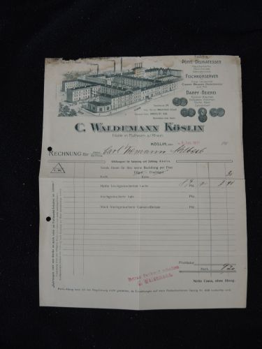 Köslin Pommern Kr. Köslin Koszalin Ostgebiete illustr. Rechnung C. Waldemann