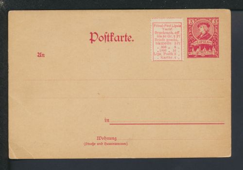 Leipzig Ganzsache Stadtpost Privatpost Lipsia mit Tarif Portotabelle