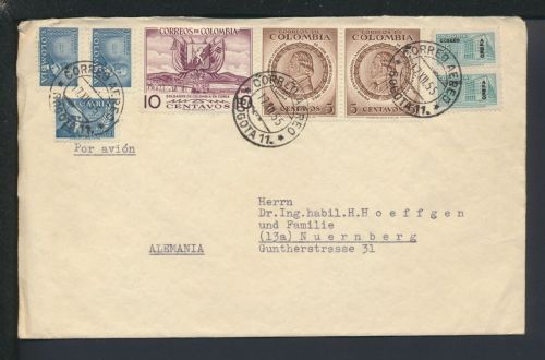 Airmail Brief Bogota Kolumbien Nürnberg Bayern MIF Paare auch Aufdruck