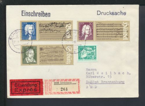DDR Zusammendruck Schönberg Mecklenburg-Vorpommern R-Brief Express Brannenburg