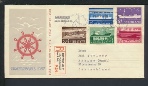 Niederlande Amsterdam 692-6 Kultur Fürsorge Schiffe R-Brief SST Zomerzegels FDC
