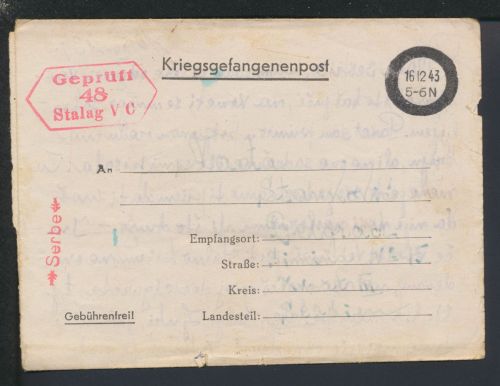 Kriegsgefangenenpost Stalag VC Offenburg Belgrad Serbien 1943