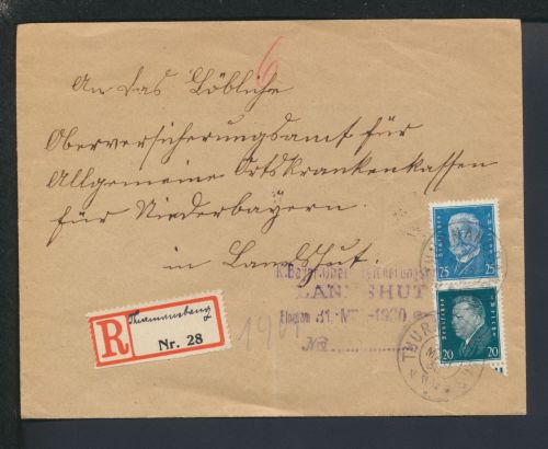 R- Brief Deutsches Reich Reichspräsidenten Not - R-Zettel Thurmansbang Bayern