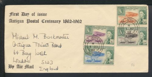 Flugpist Airmail Brief Antigua Postal Centenary 1962 London Großbritannien