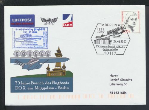 Flugpost Luftpost Berlin Bund SST Flugboot DOX 75 Jahre Besuch Berlin Köln NRW