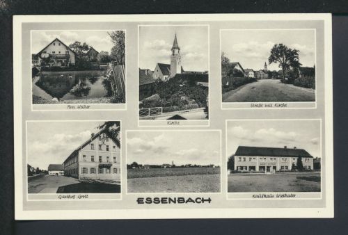 Ansichtskarte Essenbach Bayern Gasthaus Groll Kirche Kaufhaus Wiethaler