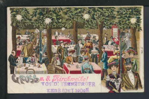 Ysenburg Hessen tolle Litho Ansichtskarte Kirchweih 1908 Paris Frankreich Glaube