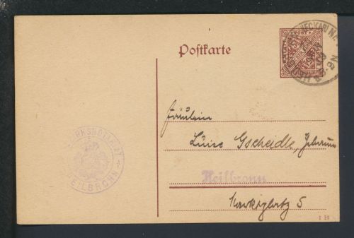 Dienst Ganzsache Altdeutschland Württemberg Heilbronn Baden-Württemberg 1919
