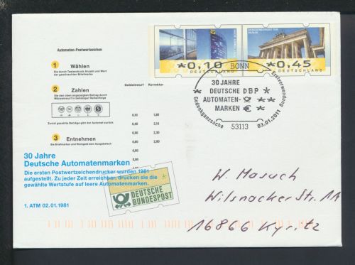ATM Privatganzsache 2 WSt Bonn NRW Kyritz Brandenburg Brief Bund SST 30 Jahre