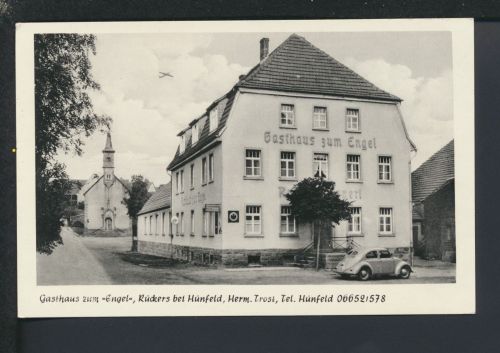Auto Oldtimer VW Käfer Ansichtskarte Hünfeld LK Fulda Hessen Gasthaus Zum Engel