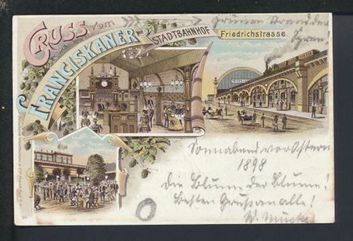Bahnhof Litho Ansichtskarte Berlin Franciskaner Stadtbahnhof Friedrichstr nach