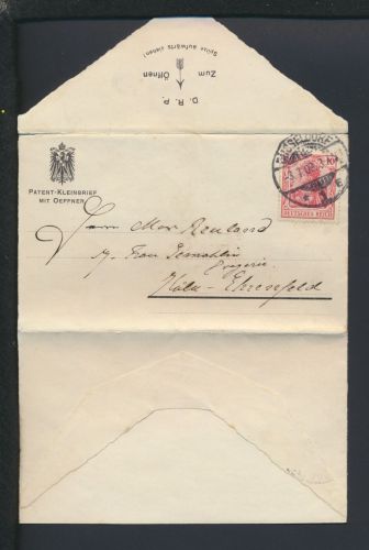 Deutsches Reich Düsseldorf 1909 Patent Kleinbrief mit Öffner