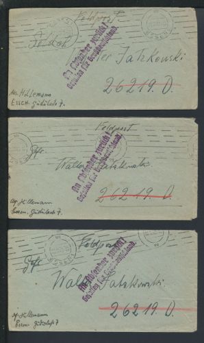 Deutsches Reich Feldpost L2 Retour Gefallen für Grossdeutschland Essen 3 Stück