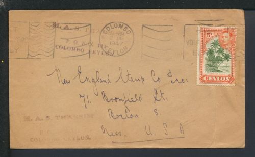 Britische Kolonien Brief Ceylon Sri Lanka Colombo EF 5c Boston Massachusetts USA