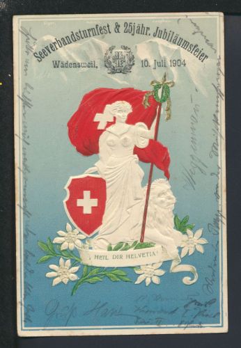 Sport Turnen tolle Präge Ansichtskarte Schweiz Wädensweil Seeverbandsturnfest