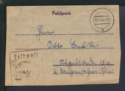 Deutsches Reich stummer Feldpost Stempel 1.1.1944 nach Langensalza Thüringen