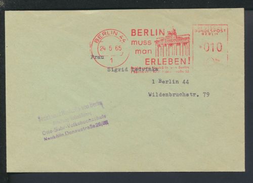 Brief Berlin AFS Absenderfreistempel Brandenburger Tor 1965