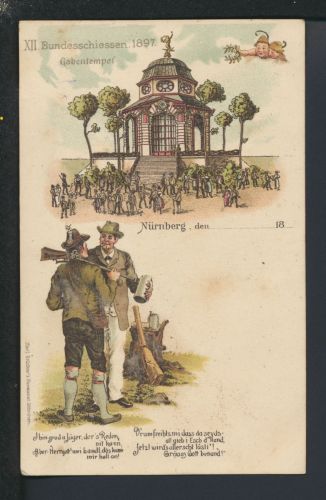 Sport Schiessen tolle Litho Ansichtskarte Nürnberg Bayern Bundesschiessen