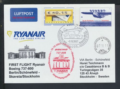 Brandenburger Tor Privatganzsache Flugpost Airmail Berlin SSt Erstflug Ryanair