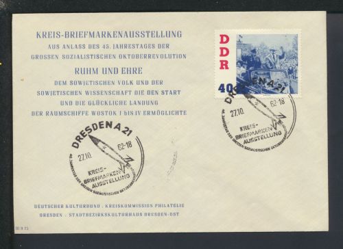 DDR Oktoberrevolution Ruhm und Ehre Weltraum UDSSR Raumschiff Wostock 1 Dresden