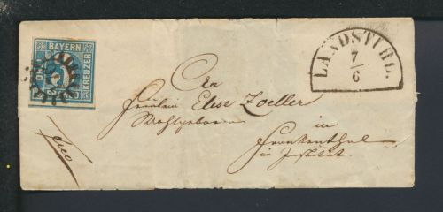 Altdeutschland Bayern Nrnst.176 + Segmentstempel Landstuhl nach Frankenthal