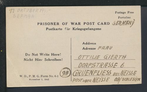 Kriegsgefangenenpost Livorno Italien Grünfließ Neisse Oberschlesien Ostgebiete