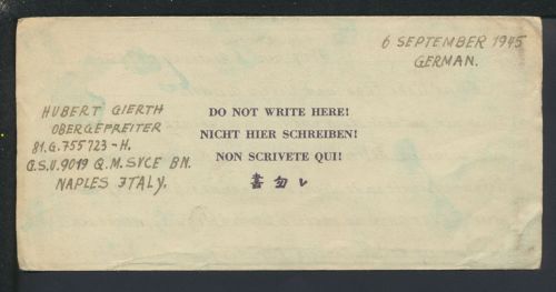 Kriegsgefangenenpost Neapel Italien Grünfließ Neisse Oberschlesien Ostgebiete