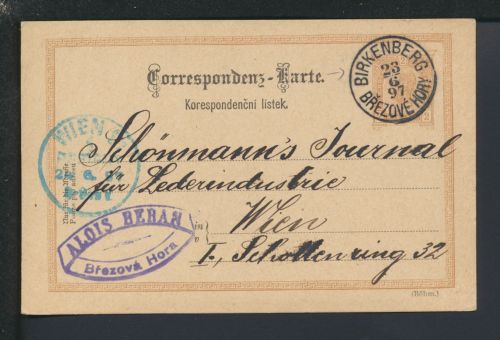 Ganzsache KuK Tschechien Birkenberg Březové Hory Wien Österreich 1897