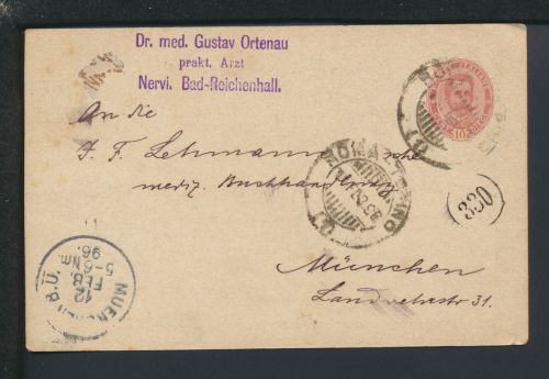 Ganzsache Italien Rom München Bayern 1896