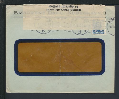 Brief Dänemark Kopenhagen Berlin Aufkleber geöffnet unter Kriegsrecht 1916