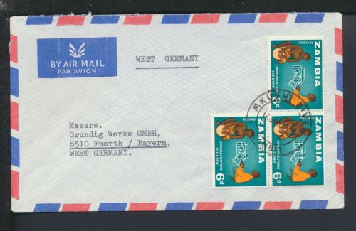 Flugpost Airmail Übersee Sambia Afrika Brief MEF Fürth Bayern