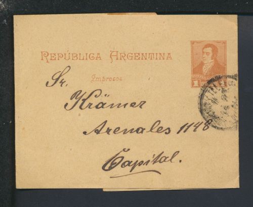 Ganzsache Übersee Argentinien Capital Streifband 1 cent. braun