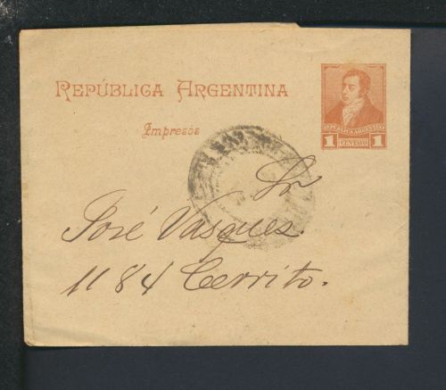 Ganzsache Übersee Argentinien Cerrito Streifband 1 cent. braun