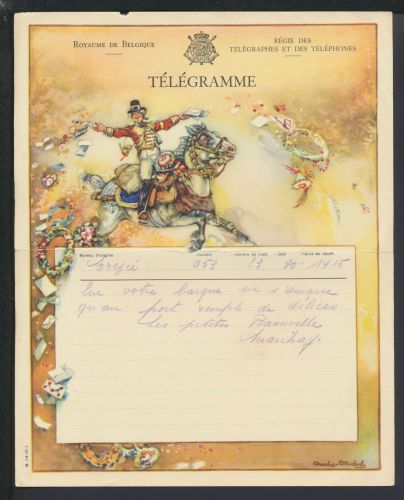 Pferde Postreiter Belgien schönes Litho Künstler Telegramm Erezee sgn Charles