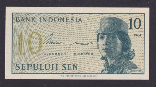 Banknoten Geldscheine Indonesien Asien 10 SEPULUH SEN 1964 UNC.
