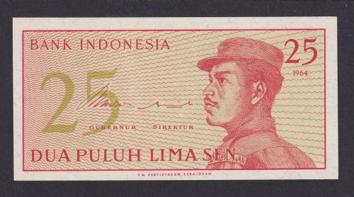 Banknoten Geldscheine Indonesien Asien 25 SEN 1964 unc.