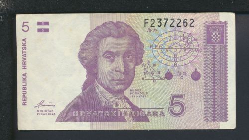 Geldscheine Banknoten Kroatien Europa 5 Dinar 1991 II.