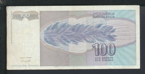 Geldscheine Banknoten Jugoslavien Europa 100 Dinar 1992 III