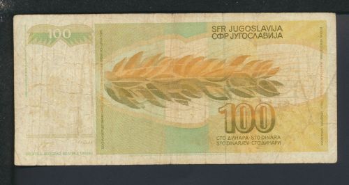 Geldscheine Banknoten Jugoslavien Europa 100 Dinar 1990 IV