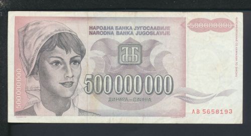 Geldscheine Banknoten Jugoslavien Europa 500000000 Dinar 1993 III