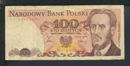Geldscheine Banknoten Polen Europa 100 Zlotych 1986 IV