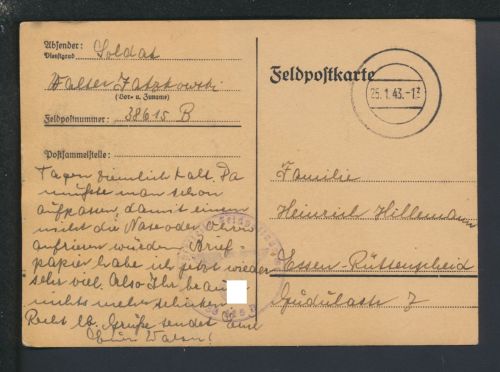 Deutsches Reich Feldpost Essen Rüttenscheid NRW siehe gleiche Korrespondenz