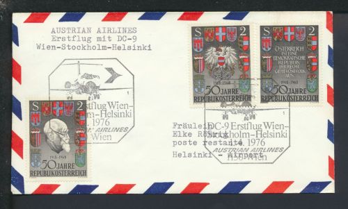 Flugpost Luftpost Airmail Wien Österreich Helsinki Finnland SST Erstflug DC-9