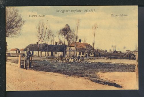 Ansichtskarte Lowitsch Polen Kriegsschauplatz 1914/15 Bauernhäuser Penig Sachsen