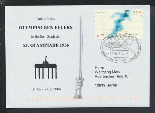 Sport Olympia Brief Berlin SST Ankunft der olympischen Fackel Brandenburger Tor