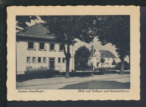 Bizone AM-Post MEF 6 Pfg. Ansichtskarte Bremen Hemelingen Blick auf Rathaus