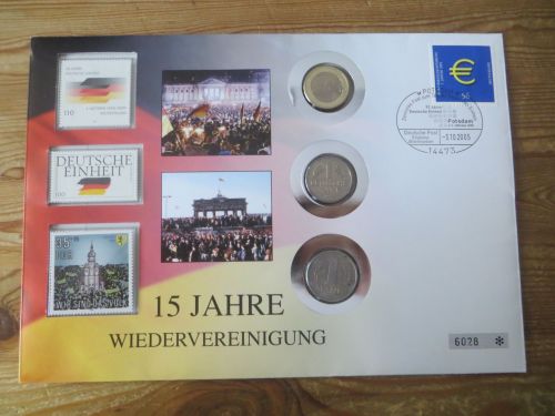 Bund DDR Numisblatt Numisbrief 15 Jahre Wiedervereinigung 3 Münzen DM + Ostmark