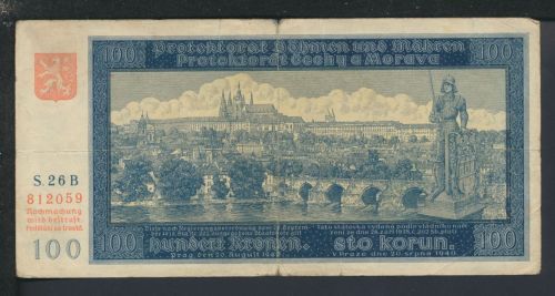 Geldscheine Banknoten Besetzung Böhmen und Mähren 100 Kronen 20.Aug.1940 IV