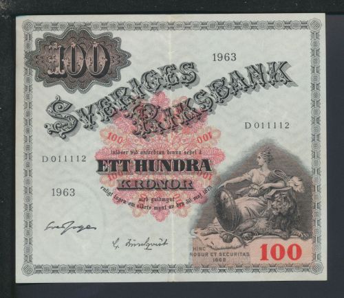 Geldscheine Banknoten Schweden 100 Kronor König Gustav Vasa 1963 II
